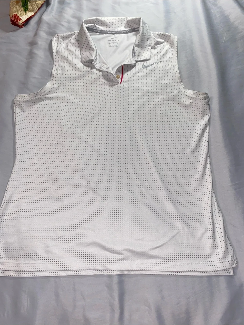 Nike Golf Womens Size XL White with Polka Dots Collared Tank Summer Dri-Fit